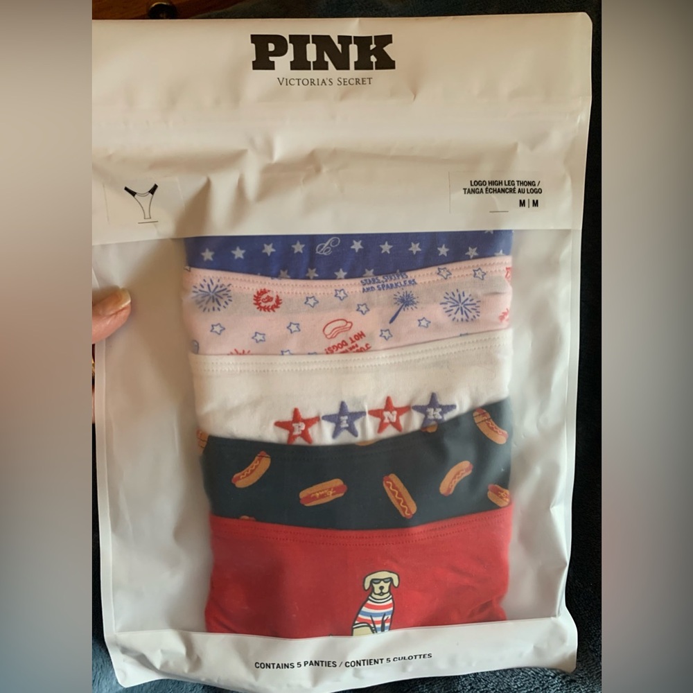 New PINK Victorias Secret 5 Pack Thong PANTY size M Americana Collection